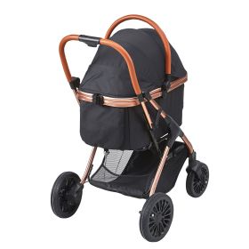 Pet Stroller, 4 Wheels Dog Stroller Rotate with Brakes, 66 lbs Weight Capacity, Puppy Stroller with Detachable Carrier, Storage Basket and Pet Pa