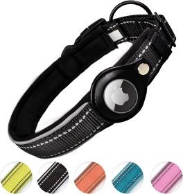 Reflective AirTag Dog Collar; ivienx Apple Air Tag Heavy Duty Dog Collar [Wide] Padded Pet Collar with AirTag Case Holder Accessories for Small M (Color: pink, size: S (Neck 12-15"))
