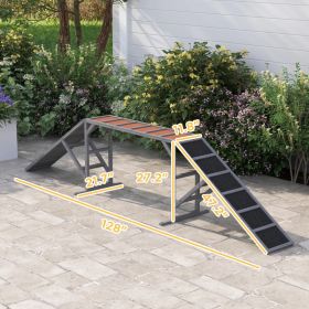 PawHut Dog Agility Equipment Ramp With Safety Bar, Non-slip Surface, For Walk And Pause Training, Gray (Option: Gray)